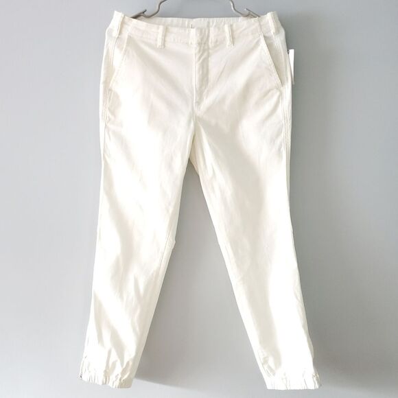 Anthropologie Chino Elastic Ankle Zip Hem Ivory Cargo Pants Size 28 - Picture 1 of 6